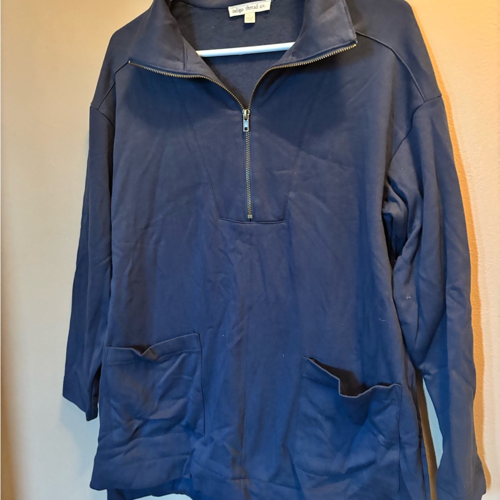 Blue Half-Zip Pullover with Pockets